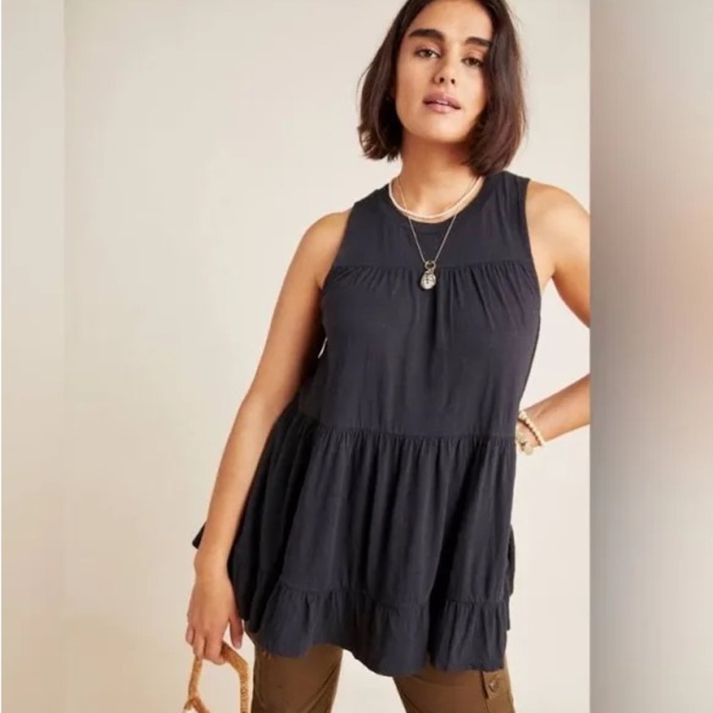 Anthropologie Georgia Tiered Sleeveless Tunic Babydoll Tank Top Black | XS | NWT